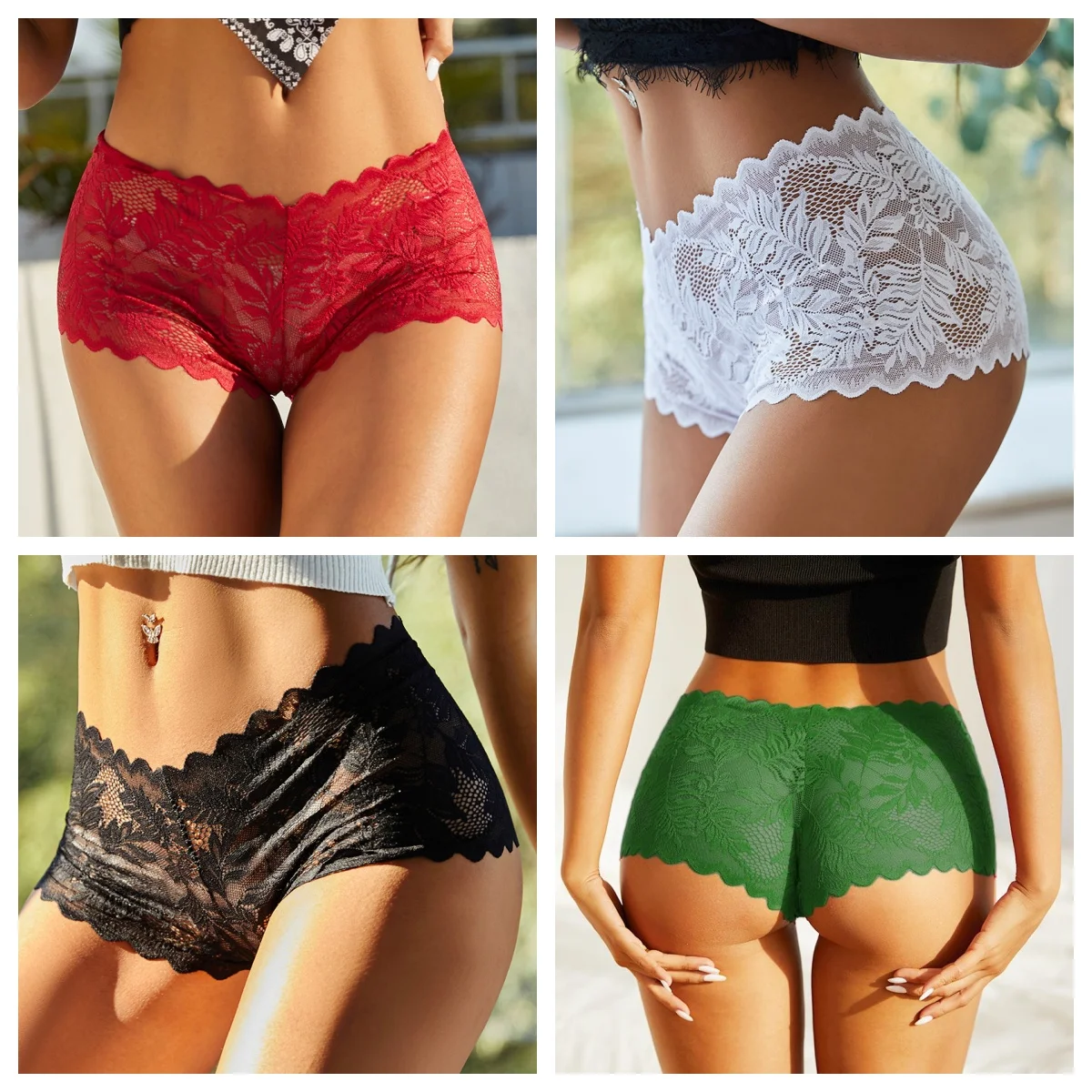 

Прозрачные кружевные трусы больших размеров в европейском и американском стиле, упаковка из 4 штук (черный/белый/красный/зеленый флакон)