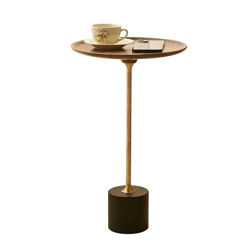French retro modern simple corner table, small apartment living room light luxury walnut color small round table