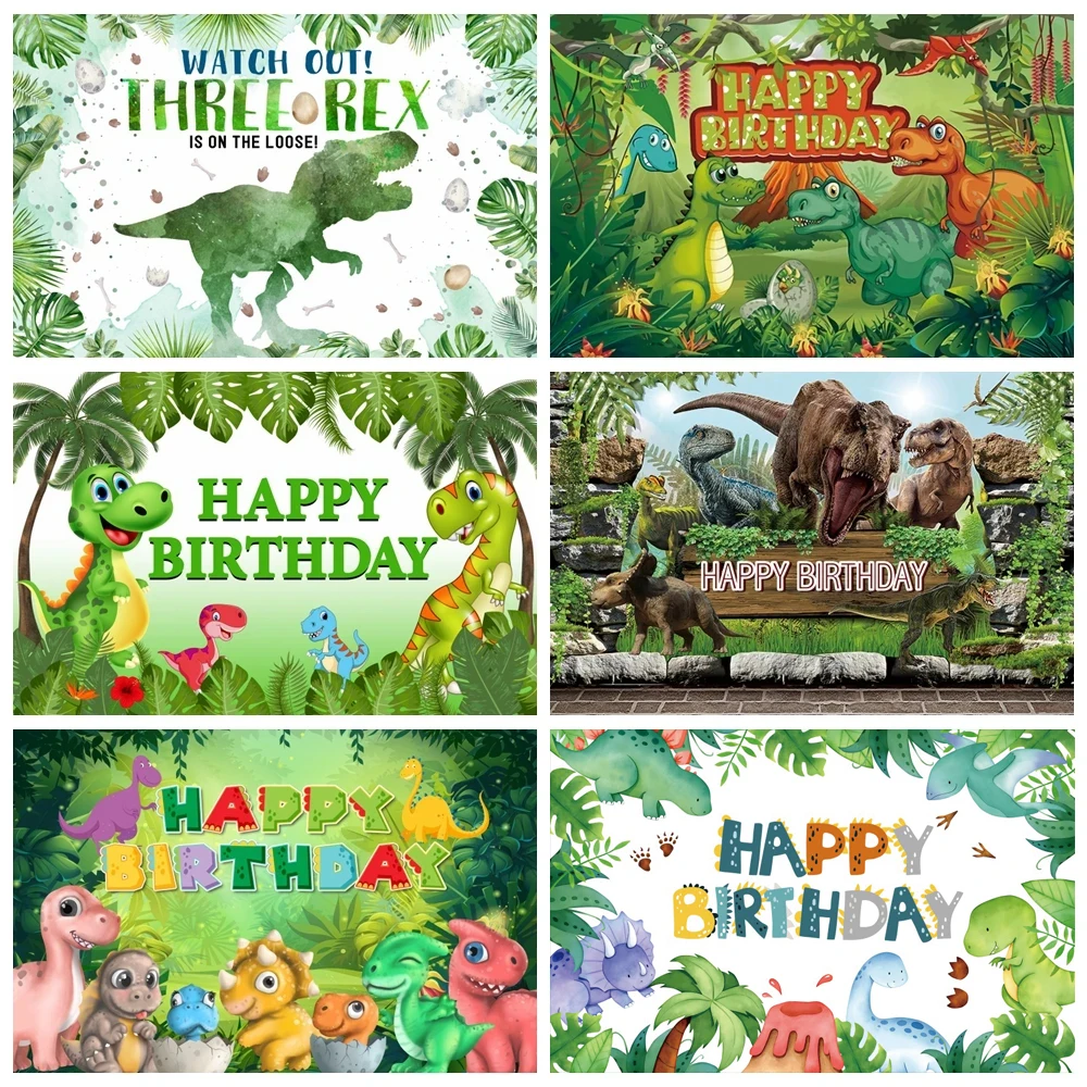 Fondo de cumpleaños de dinosaurio, decoraciones de fiesta de bosque, Mundo Jurásico, póster de dinosaurio personalizado, fondos para Baby Shower,