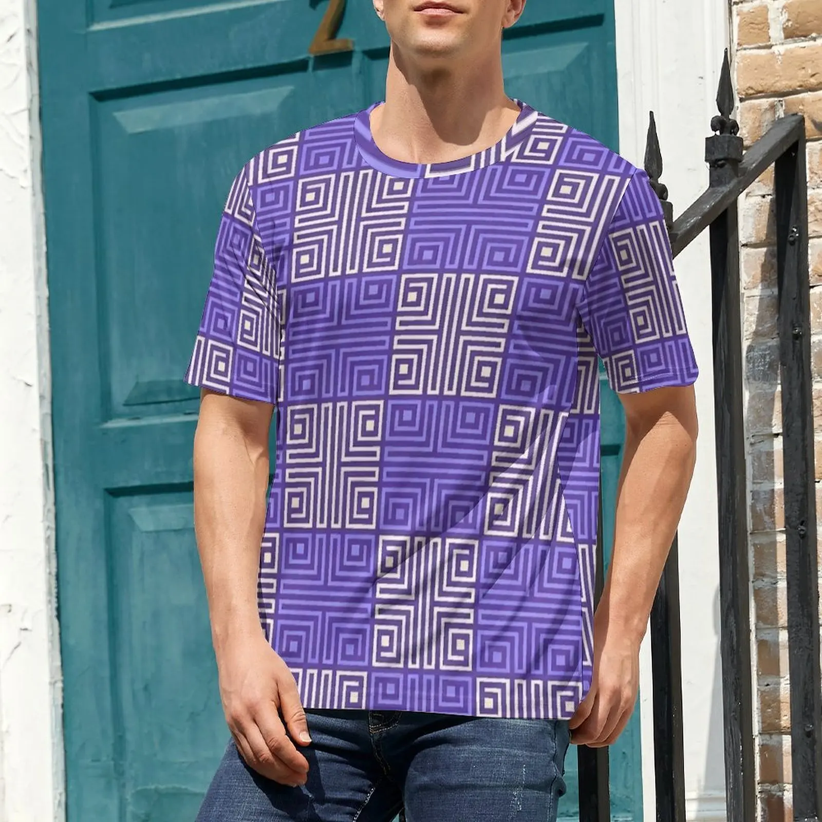 African Purple Afrocentric Egyptian Tile T Shirt Male Graphic O Neck T Shirts Vintage Clothing Short Sleeve Plus Size Tee Shirt
