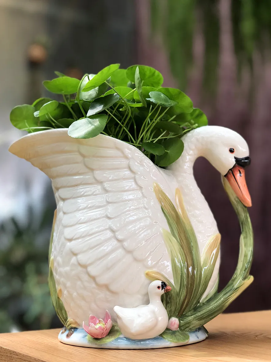Swan Ceramic Vase Simulated Swan Flower Pot Flower Vase Simulated Bird Flowerpot Floral Accessories Home Decoration Accessories