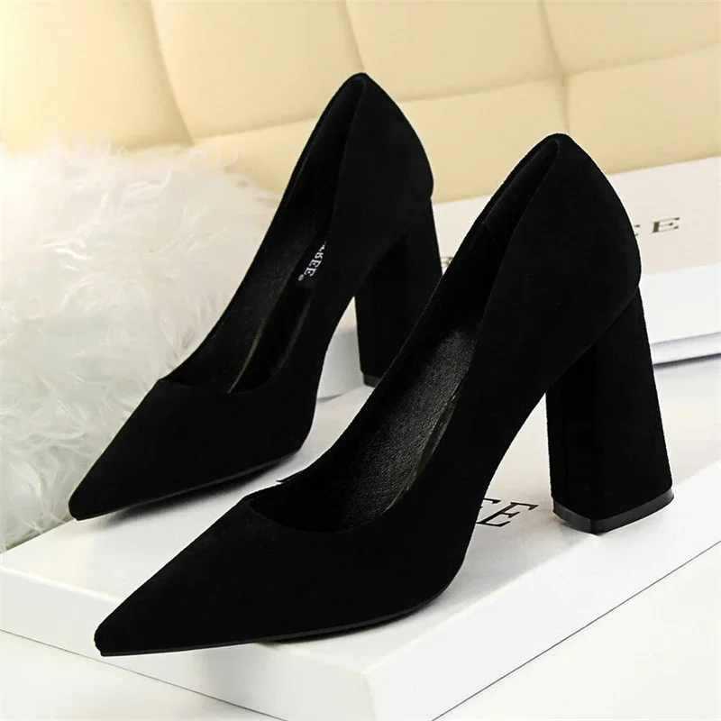 BIGTREE Autumn Fashion Thick Heel Women Pumps Elegant High Heels Office Dance Pointy Toe Wedding Women\'s Single Shoes