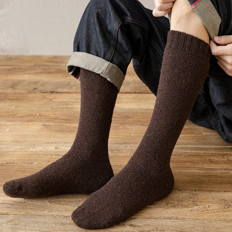 3X Couple Winter Men's Knee Wool Long Socks Thick Warm Harajuku Retro Compression High Female Socks
