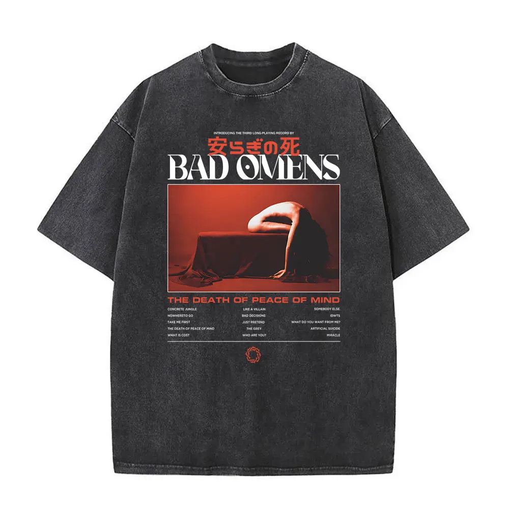 

Washed Vintage Bad Omens Band Tshirt THE DEATH OF PEACE OF MIND T-shirts Men Women Oversized T Shirt Men's Rock Gothic T-shirt