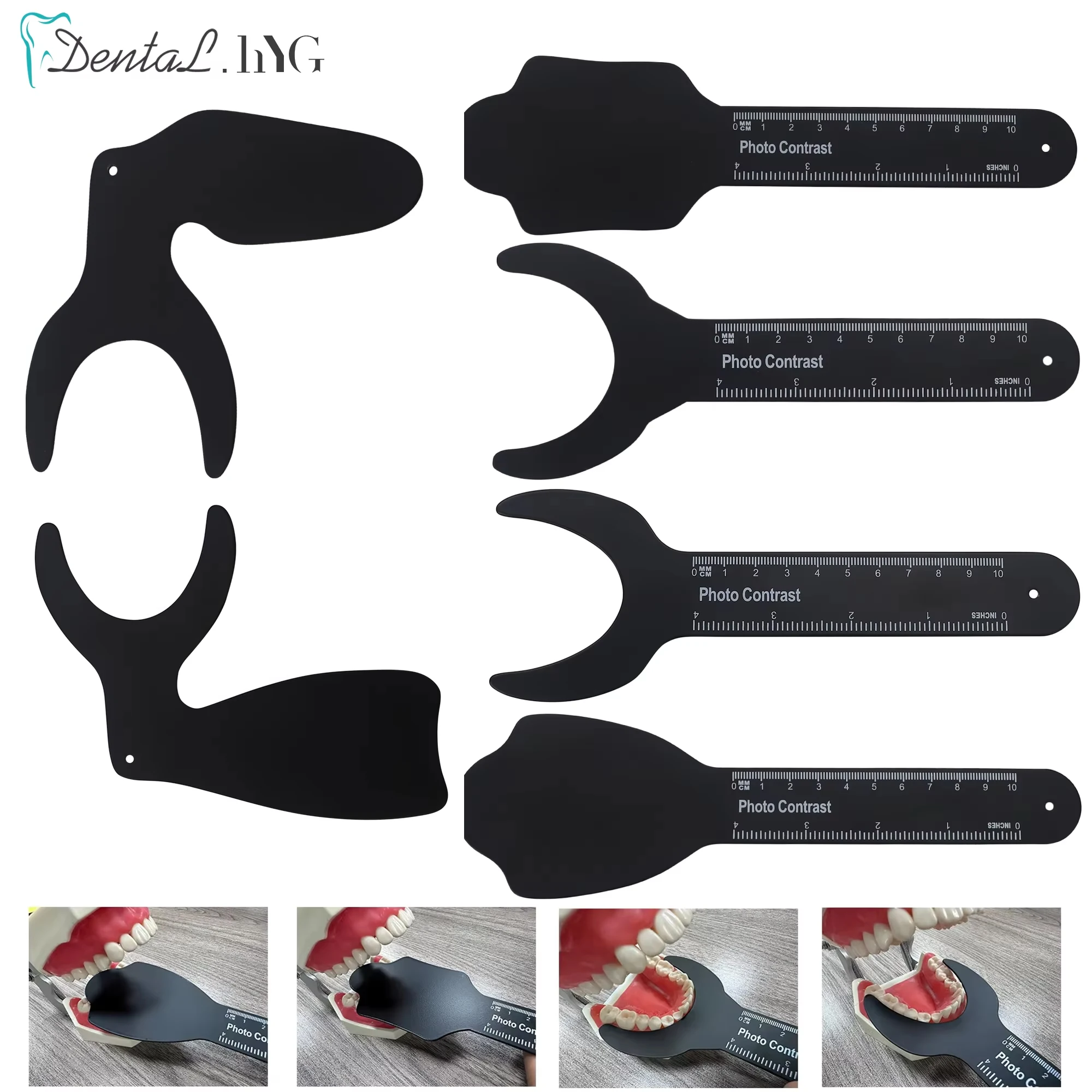 6-Size Dental Orthodontic Black Background Photo Image Contrast Board Metal Oral Cheek Plate with Scale Mark Autoclavable Tools