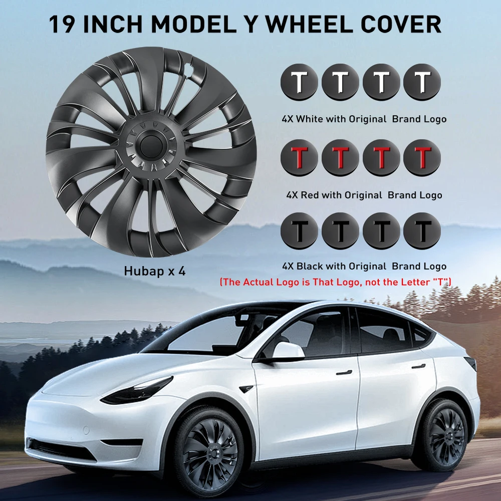 4PCS Hub Cap Performance Replacement Wheel Cap Automobile Full Rim Cover Accessories for Tesla Model Y 19 Inch Hubcap 2018-2023