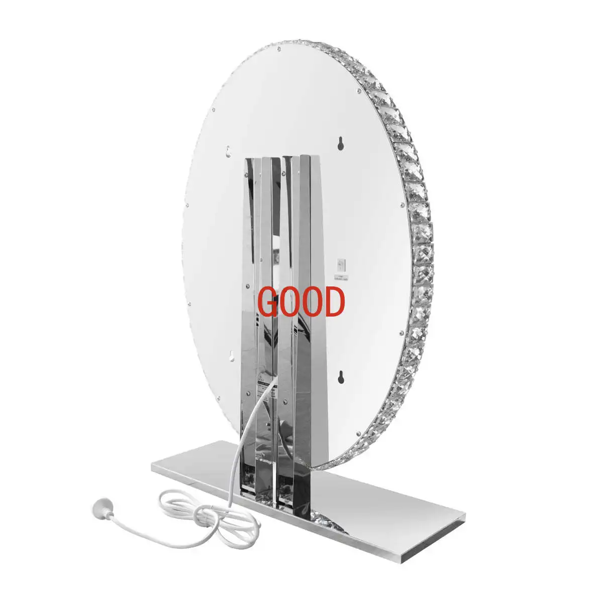 LED Crystal Standing Mirror, Oval, Redondo, Emoldurado, Forma Compacta, Luxo, Moderno, Beleza, Decoração