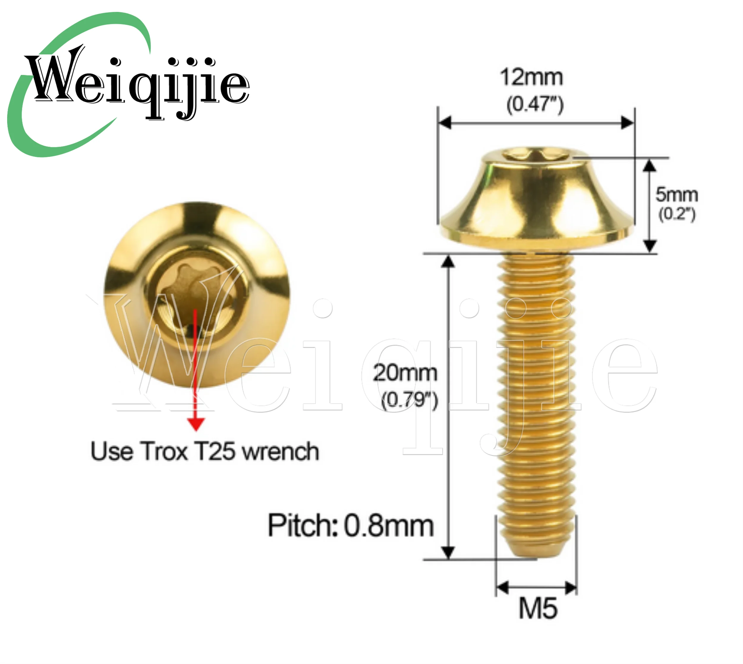 Weiqijie 6PCS Titanium Alloy M6x16 20mm R-Type Umbrella Head Internal Torx Screw High-Quality Bicycle Upgrade Screw
