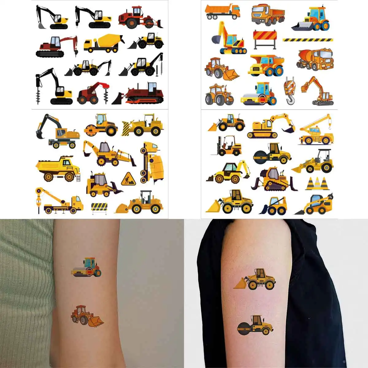 

4pcs Construction Birthday Party Truck Temporary Tattoo Engineering Car Tattoo Sticker Boy Construction Themed Decors Body Art