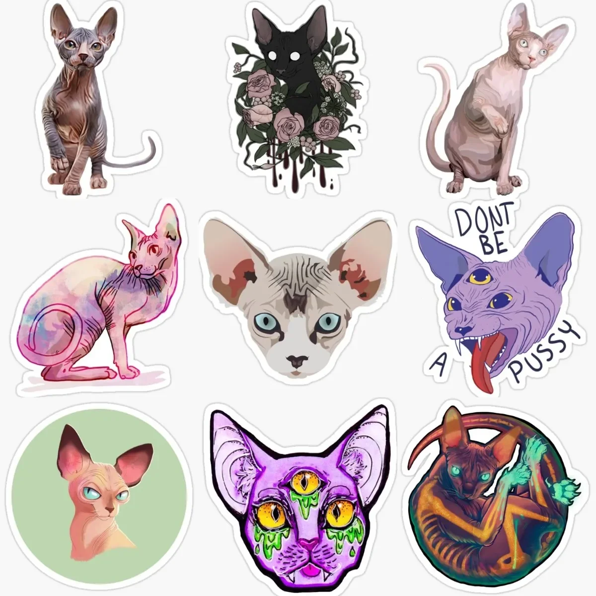 

Creative Sphynx Cat Cthulhu Personalized PVC Stickers Accessories for Decorate Car Fridge Wall Van Bicycle Table Camper Helmet