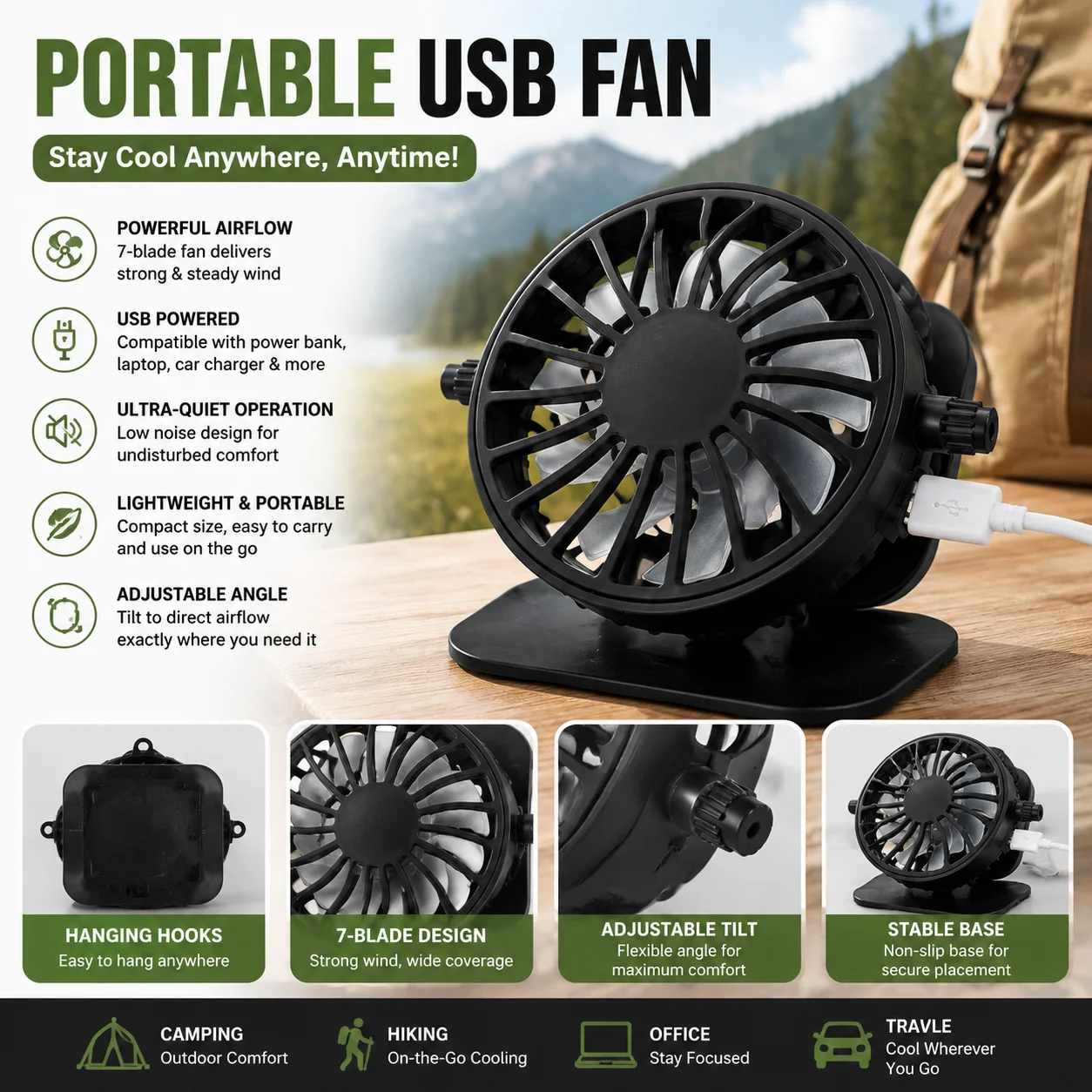 Rechargeable Solar Fan Replacement Part For Sun Hat Brim Head DIY Cooling Fan 3.5-4.5h Working Time Outdoor Camping Fishing