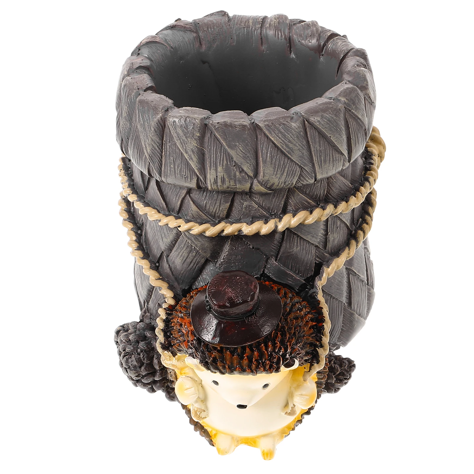 

Hedgehog Resin Pen Holder Leaning on Stump Multi-Purpose Desktop Organizer Decorative Storage Container Resin Animal