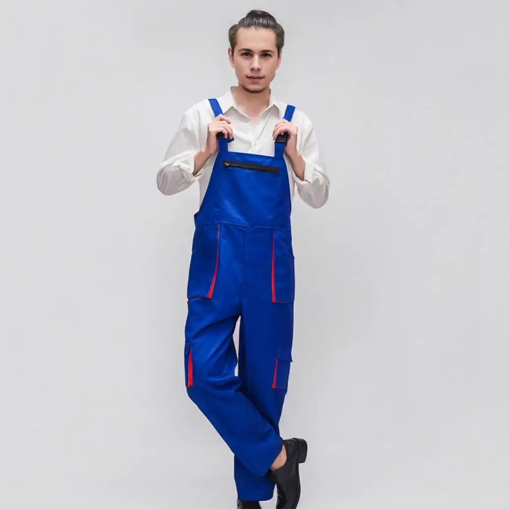 Work Bib Overalls Adjustable Shoulder Straps Pockets Jumpsuit Wide Leg Solid Color Coverall Multi-Pocket Protective Work Uniform