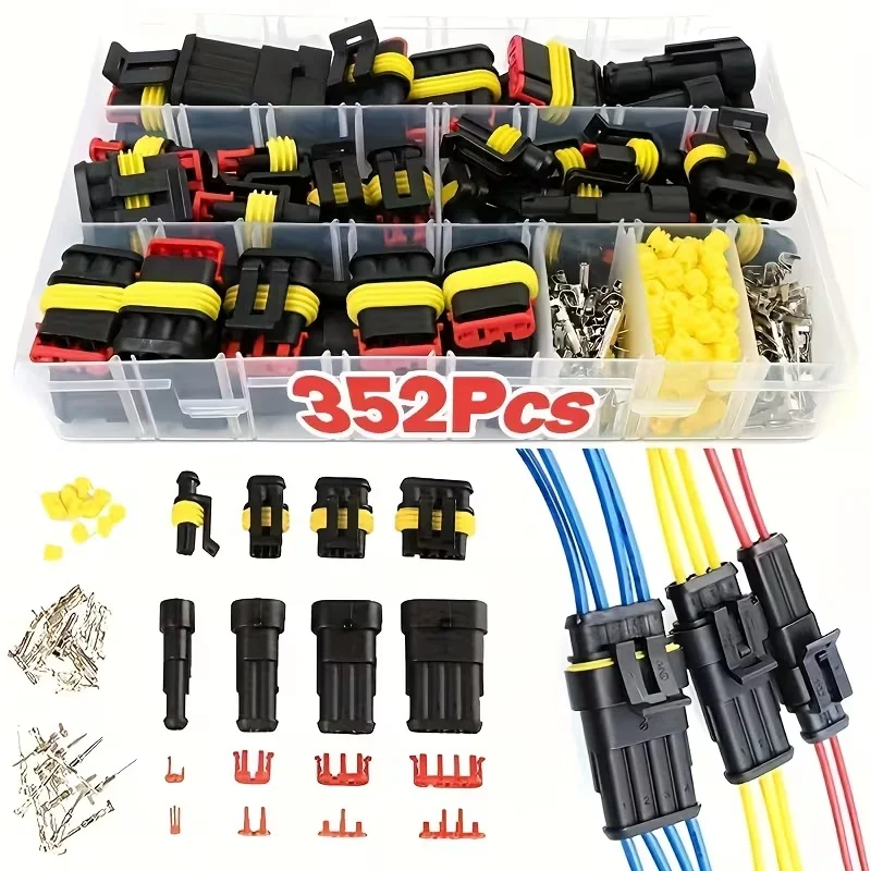 352PCS Automotive Electrical Connector Terminal Set - Durable 1/2/3/4-pin wire plugs, suitable for automotive maintenance - Easy installation, applicable to cars, trucks, motorcycles, ships