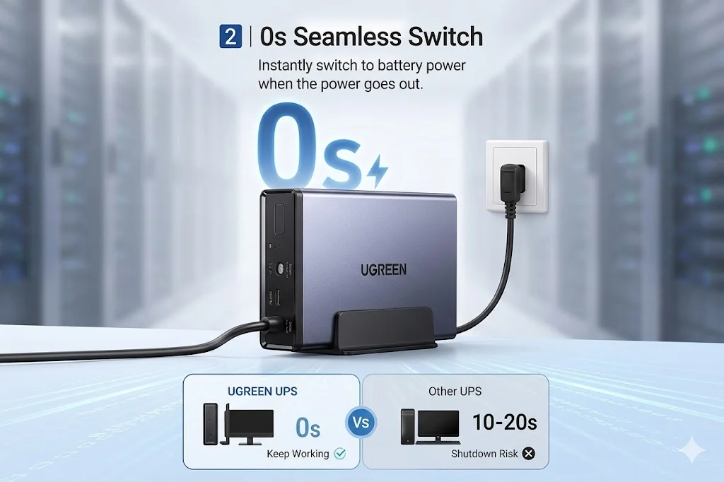 UGREEN US3000 NAS Mini UPS 120W 12000mAh Battery Backup for NAS Server DH2600 DX4600 DX2300 DXP2800 DXP4800 DXP480T Plus Power Failure Protection Auto Shutdown