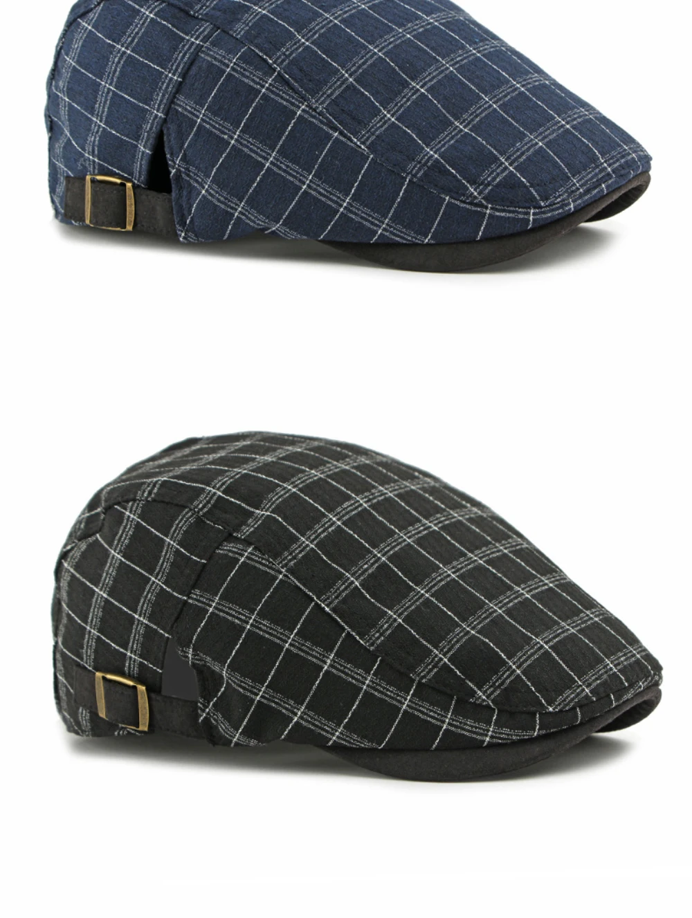 HT5057 Baskenmützen für Herren und Damen, Vintage Künstler-Mütze, Karierte Baskenmütze, Herren- und Damen-Flatcap, Frühling-Sommer Verstellbare Baskenmütze – Detail 7
