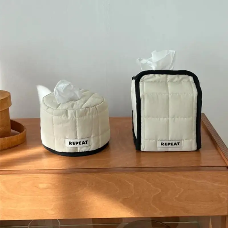 【F】Tissue Paper Storage Box Space-saving Round Square Roll Paper Tissue Case Table Decor Tissue Bag Living Room Storage Napkin