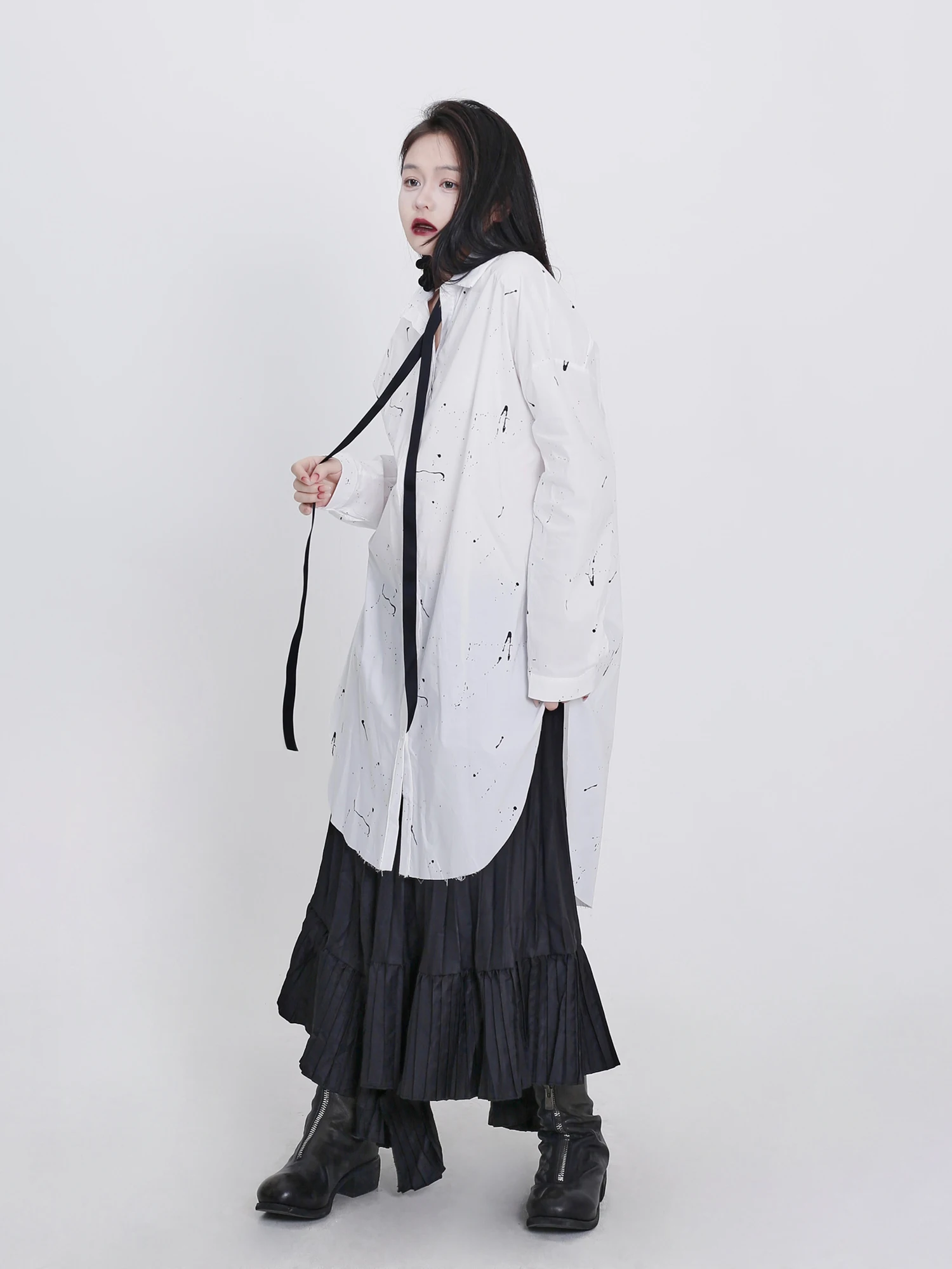 

Dark Neutral Long Shirt Hidden Seek Autumn Winter Cotton Blend Inner Wear Casual Loose Fit Fashionable Hem Design Versatile