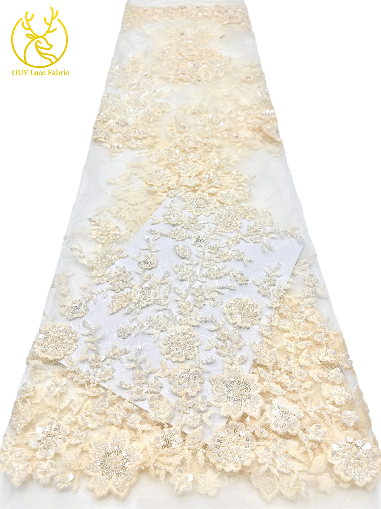 Neuer Stil Nigerianischer Bestickter Perlen-Spitzenstoff Hochwertige Afrikanische Pailletten-Spitze Brautkleid DIY Dekorationsstoff – Detail 18