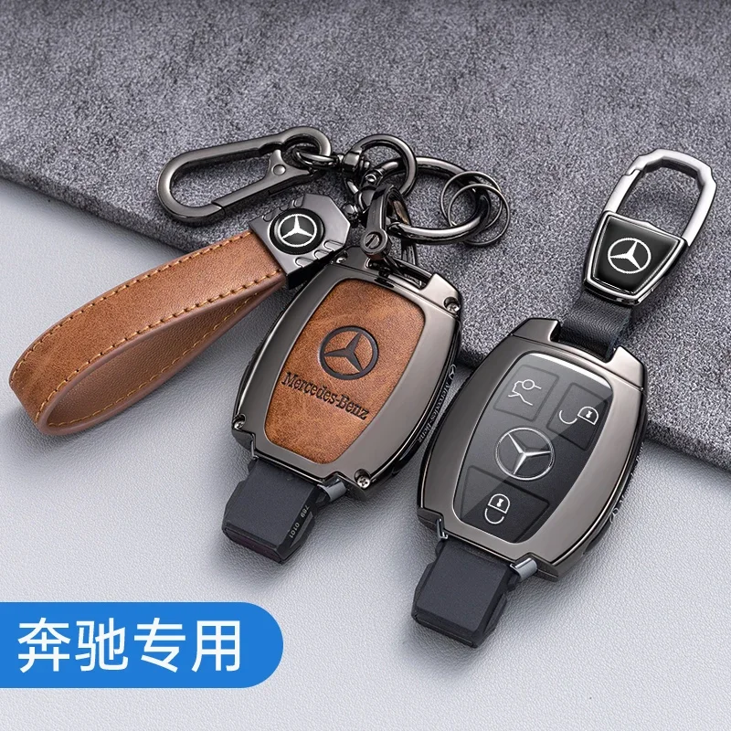 Metal Leather Car Key Case Cover For Mercedes Benz A B C E Class GLS GLA GLK GLC CLS CLA AMG W204 W205 W212 W463 W176 Keychain