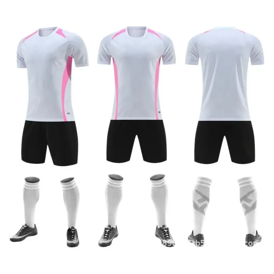 مجموعة زي كرة القدم للبالغين بأكمام قصيرة، قميص رياضي لمسابقات التدريب على كرة القدم للرجال والنساء مع نص مطبوع
