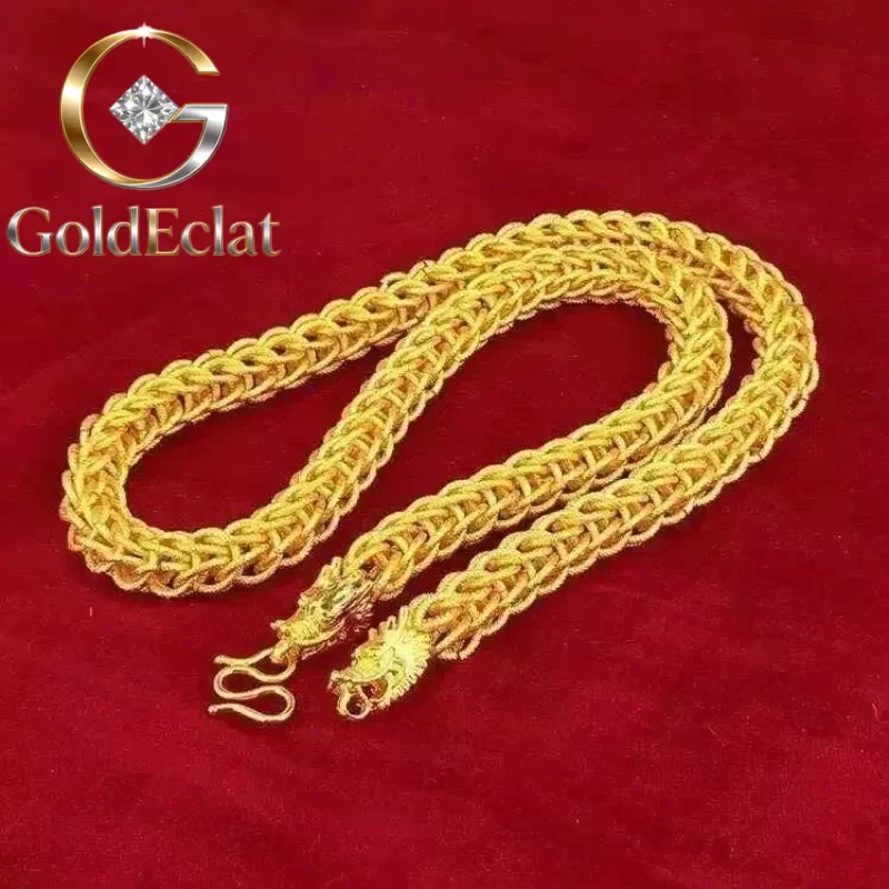 GoldEclat  9999 24K Real Gold Dragon Necklace Pendant with Powerful and Coarse Fabric Pattern Dragon Chain Head Necklacegift