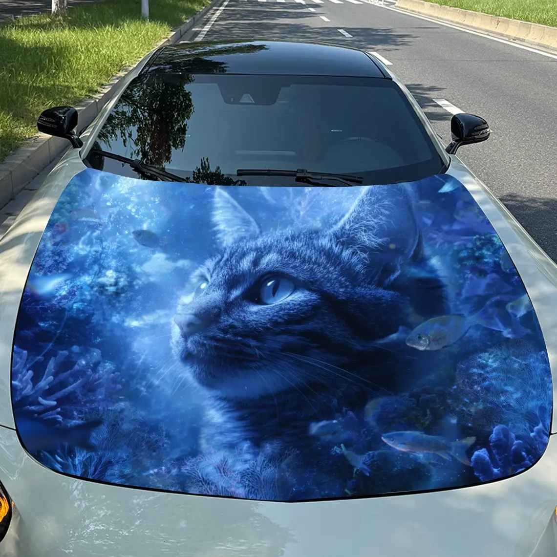 

Fantasy Blue Cat Car Hood Stickers, Suitable For SUV And Truck Covers - Waterproof And Durable Vinyl Stickers, High-quality Gift