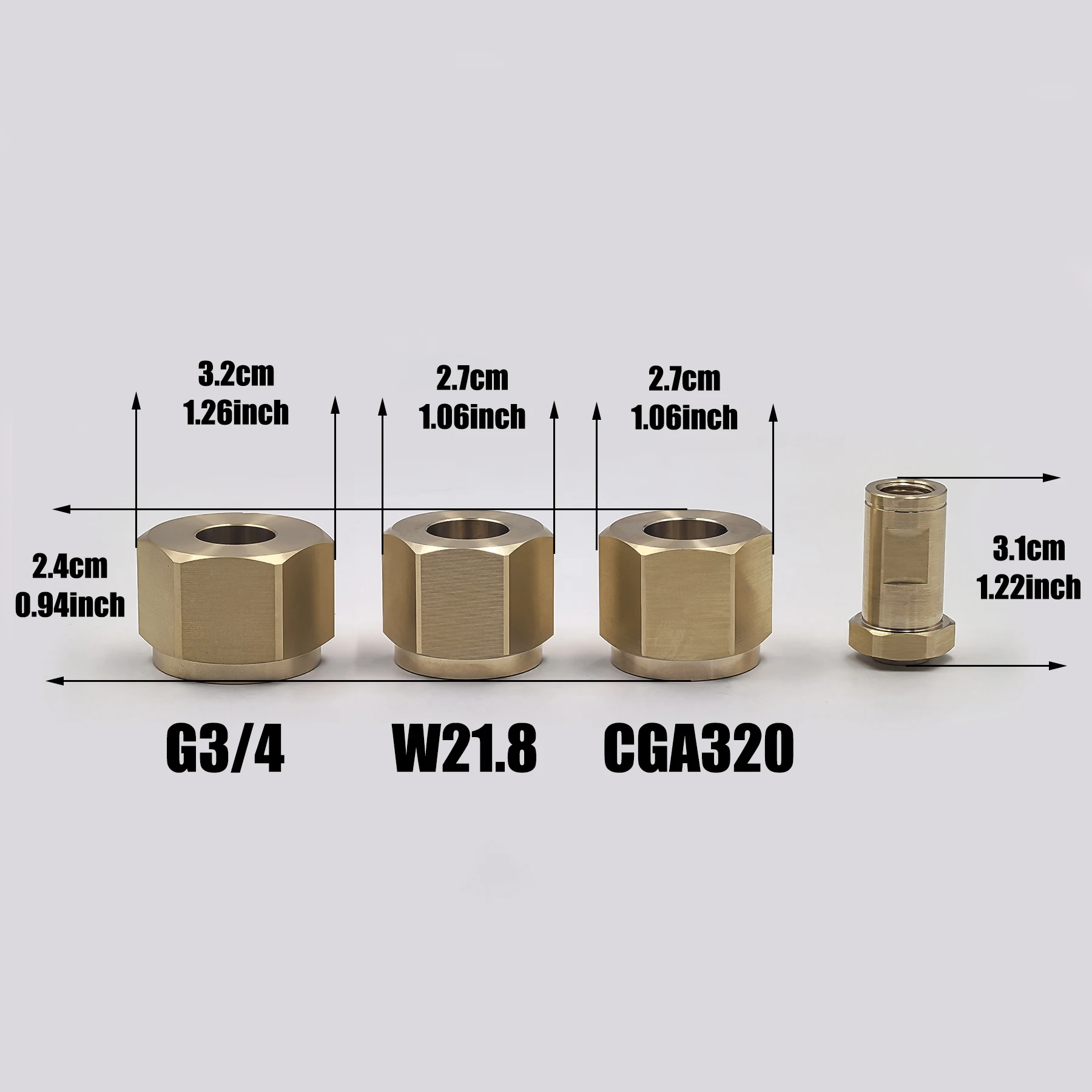 W21.8, G3/4, CGA320 Brass Nut Nipple Washer Set For CO2 Tank Cylinder Soda Maker External Hose Adapter