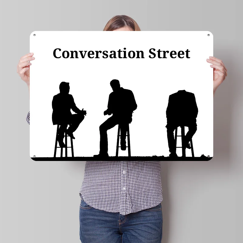 Silhouettes on Conversation Street 3D Printed Texture Poster Personalized Wall Art Retro Metal Tin Signs for Article Decoration
