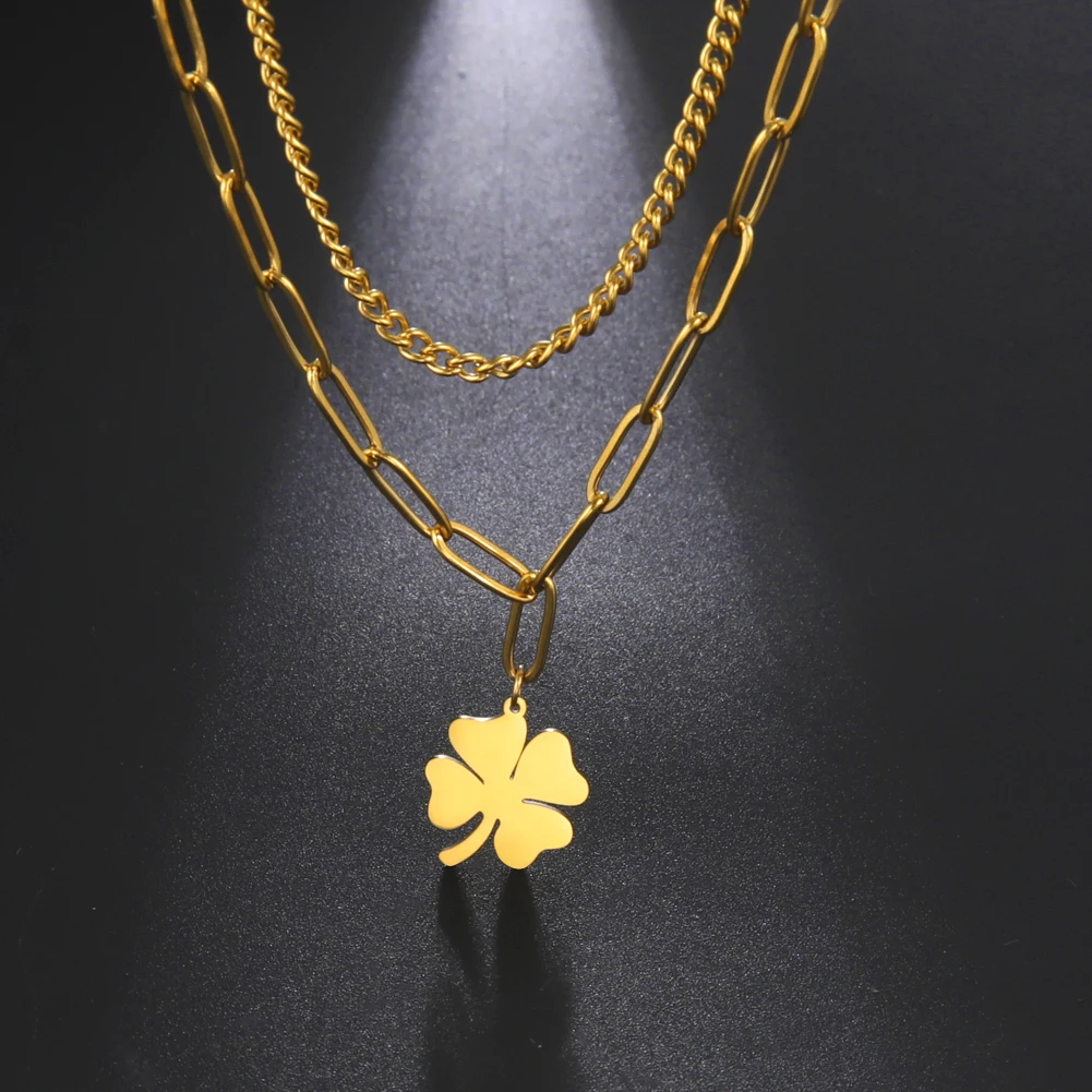 Kkjoy Edelstahl Pflanze Vierblättriges Kleeblatt Anhänger Halskette Mode Elegante Feminine Kurze Schlüsselbein Kette Halskette Schmuck – Detail 33