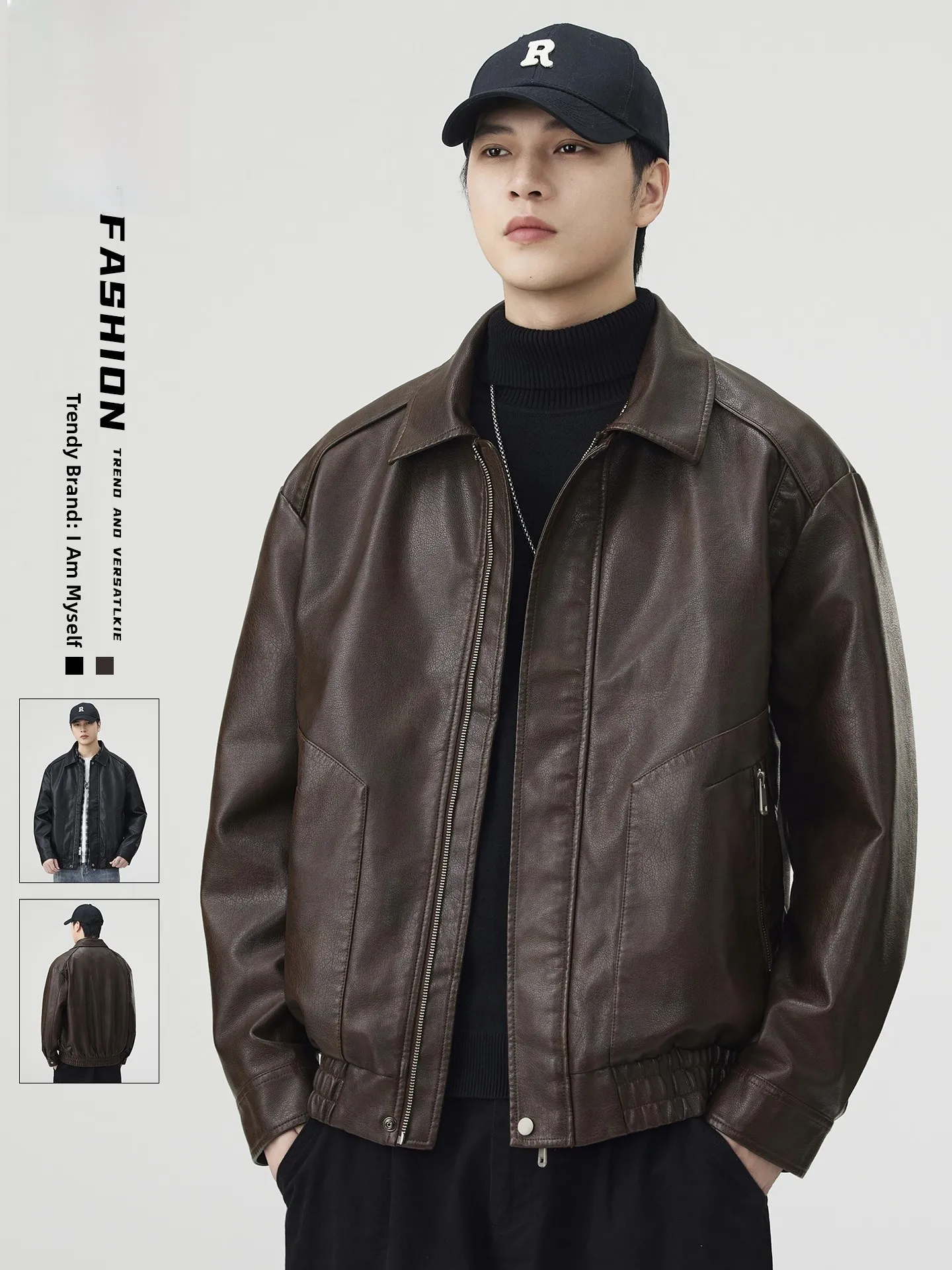 

Jeanswest Men's PU Leather Jaet American Workwear Sle Retro Faion Outerwear Coat Youth Stand Fit Spring Autumn W...