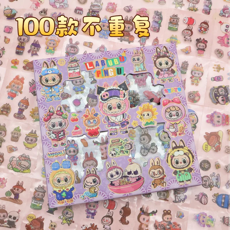 Cute Labubu Creative Cartoon Multi-Style 100 Pieces A Box Do Not Repeat Hand Ledger Paste Decorative Painting Handmade Toys Gift