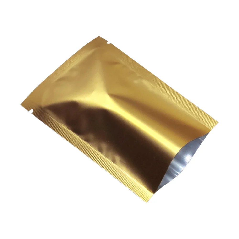 Matte Gold Flat Open Top Aluminum Foil Packing Bag Heat Sealable Aluminized Food Fertilizer Cosmetic Packaging Storage Pouches