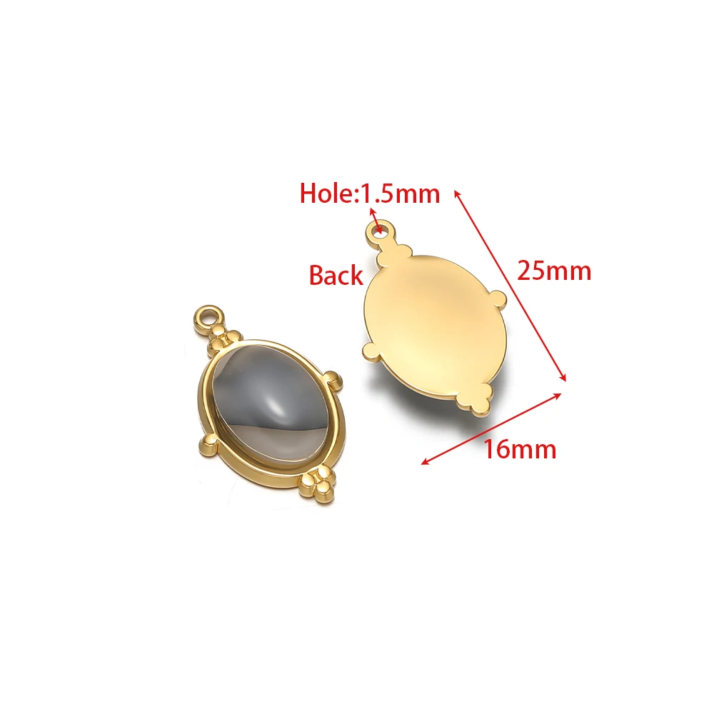 4 Stück PVD-Gold Edelstahl Ovale Naturstein-Anhänger für Halsketten, Charms, Ohrringe, DIY-Mädchen-Schmuck, Armband-Zubehör – Detail 3
