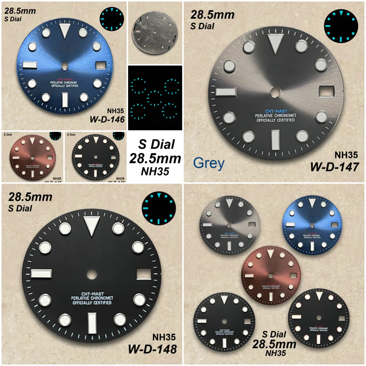 28.5mm Sunray S Dial Suitable for NH35/NH36/4R/7S Movement Ice Blue Luminous Super Quality Watch Modification Accessories