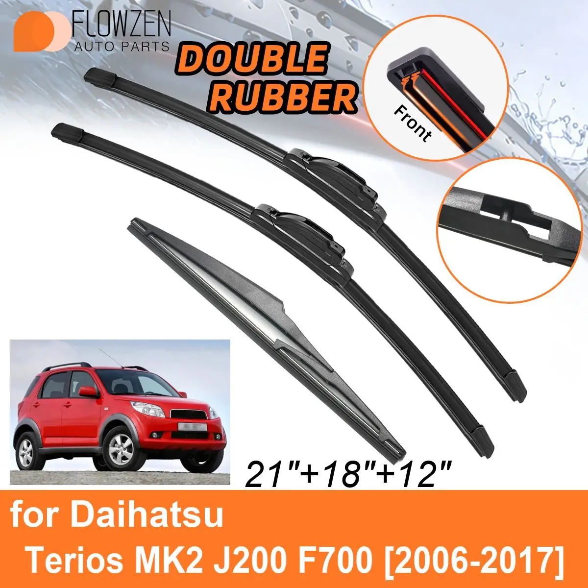 

Двойные резиновые автомобильные дворники для Daihatsu Terios MK2 J200 F700 2006-2017, задние щетки, аксессуары 2013, 2014, 2015, 2016, 2017