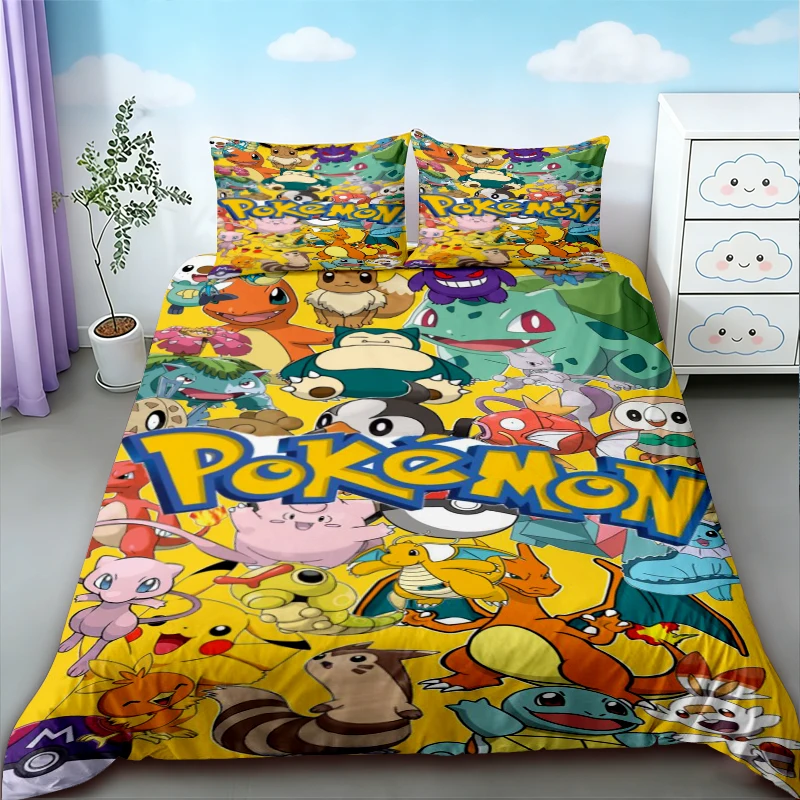 

Pokémon anime bedding set, single/double/large size, extra-large, children's bedroom decoration, 3D printed,