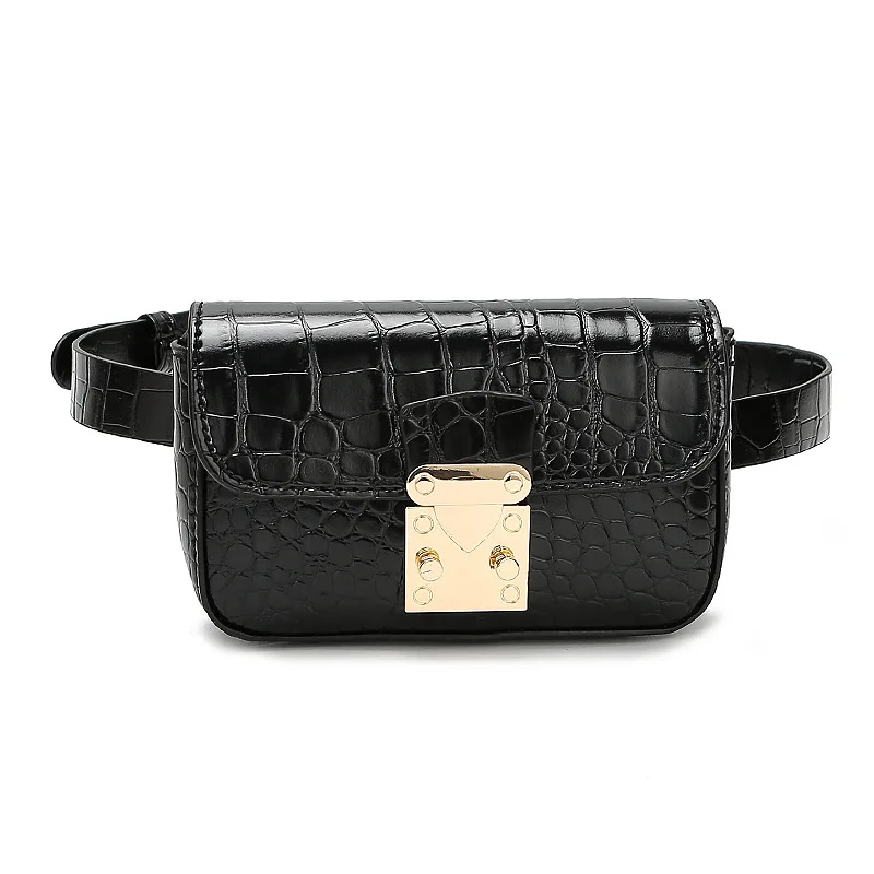 Mihaivina Leather Waist Belt Bags Women Bum Bag Luxury Fanny Pack Female Crocodile Shoulder Pouch Bag Black Mobile Phone Bags