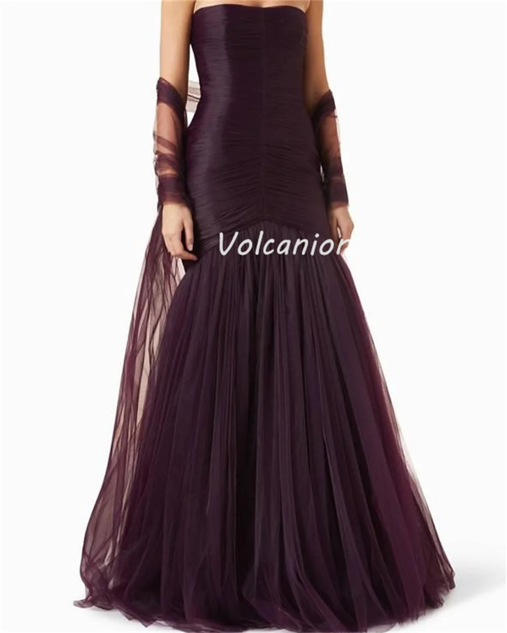 カスタマイズされたモダンなスタイルのマッチングチュールプリーツコラムストラップレスロングドレスオーダーメイドオケージョンドレス複雑な高品質