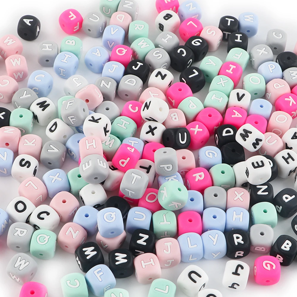 

50~1000Pcs 12MM Multicolour English Alphabet Silicone Letters Beads For Jewelry Making DIY Pacifier Chain Bracelets Accessories