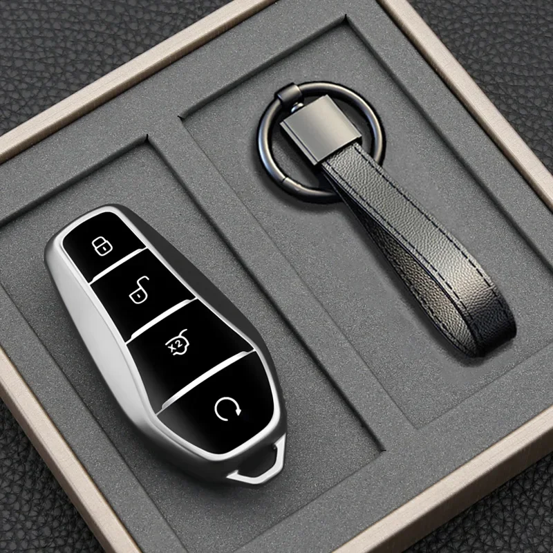 Key Case Cover for BYD Song Plus Atto 3 Han EV Tang DM Qin Seal Dolphin Leather Metal Remote Fob Holder Keychain Car Accessories