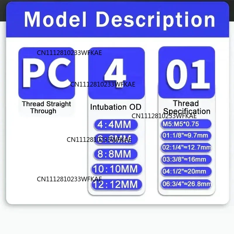 PC Series Boxed 4mm 6mm 8mm 10mm 12mm Air Joint Connectors Hose Tube Pneumatic Fittings 1/4 1/8 Push in Quick Release Couplings