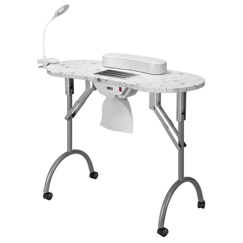 Nail Salon Folding Colorful Pattern Nail Table Portable Manicure Table With Nail Dust Collector and LED Light