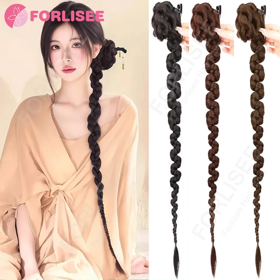 

Synthetic Hair Extensions Chinese Style Side Braid Tail Claw Clip Classical Elegance Bud Twist Braids Gentle Side Ponytai