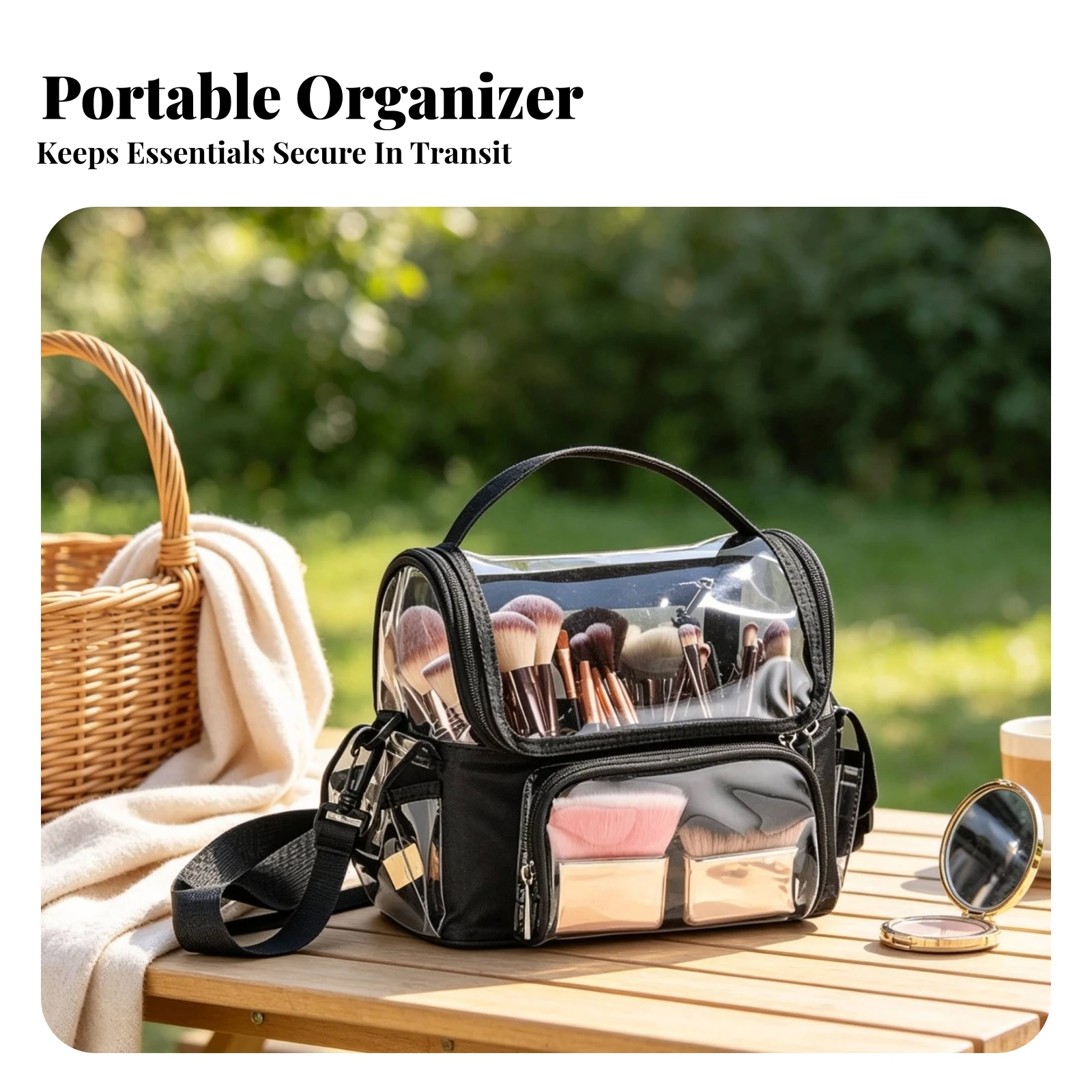 Makeup Organizer Wipe-Clean Transparent Makeup Bag with Dividers Cosmetic Organizer Case Long-Lasting for Travelers