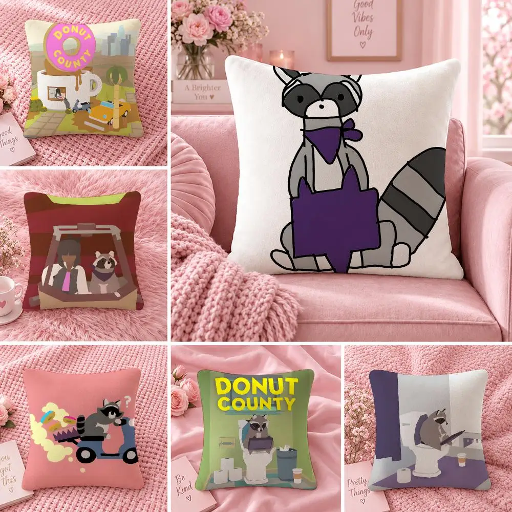Game Adventure D-Donut County Cushion Cover Double Sided Print Short Plush Pillow Sofa Bedroom Dorm Room Decor Gift
