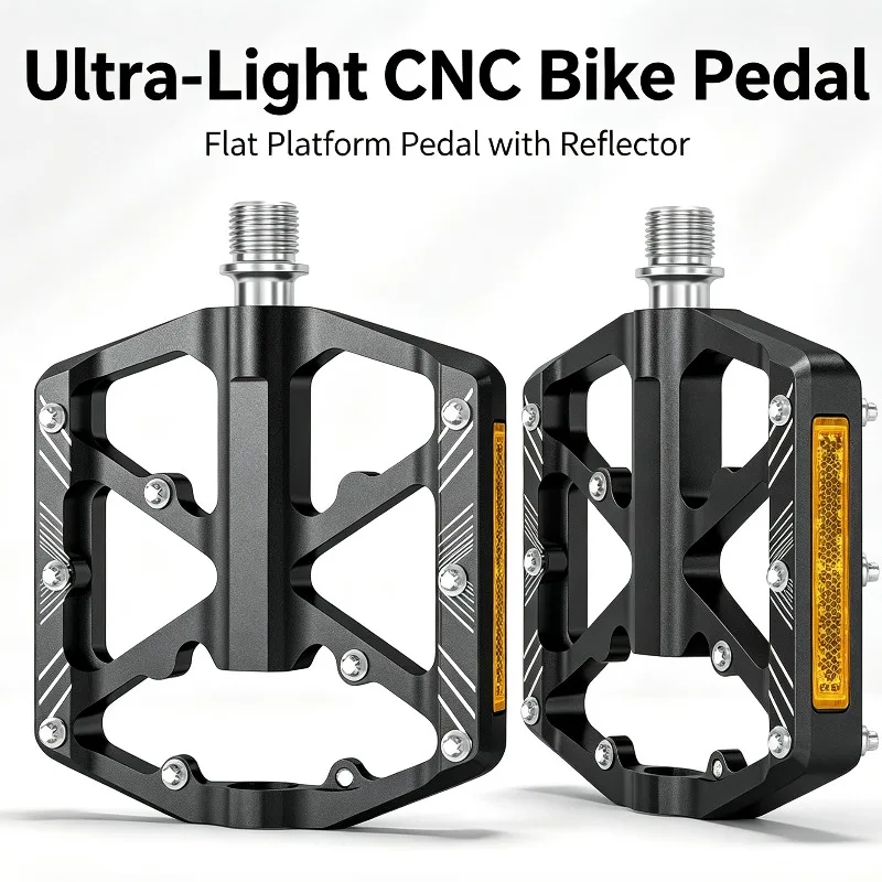 Sealed Bearing Bicycle Pedals Spindle Anti Slip Flat Platform Road Bike MTB BMX Foot Pedals with Reflectors Bike Accessories