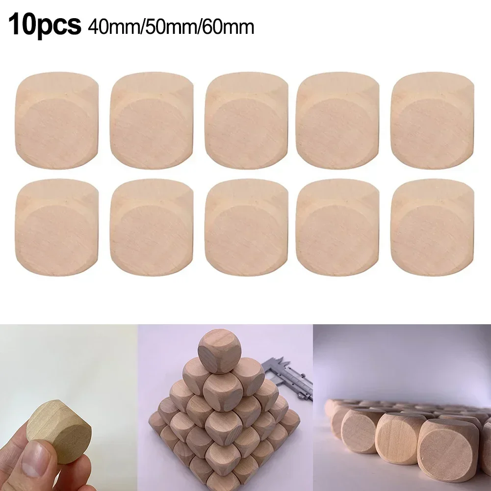 10pcs 40mm/50mm/60mm Wooden Dice Blank Wooden Dice Unfinished Wood Cubes Square Blocks DIY Craft Printing Dice Entertainment