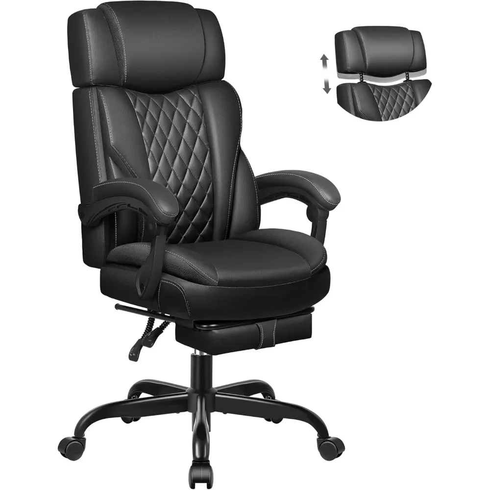 Administrative Leather Office Chair, Tall Office Chair with Foot Pedals, Reclining Office Chair with Adjustable Angle