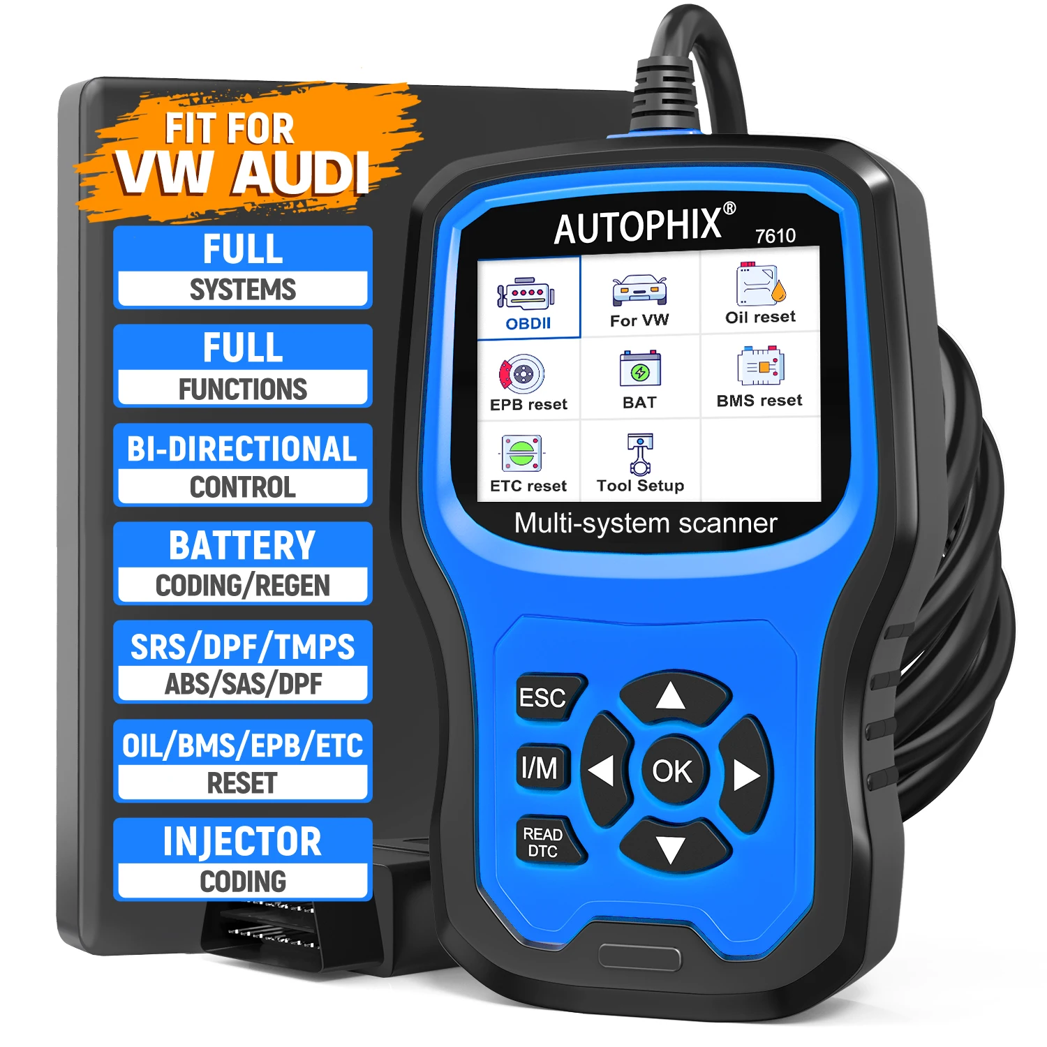 

Autophix 7610 OBD2 Car Diagnostic Tool All System EOBD Code Reader ABS SRS Oil EPB DPF TPMS Reset Auto obd Scanner ForVW forAudi